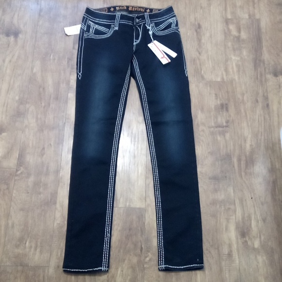 Rock Revival Women's Jeans 28 Aida Skinny Embellished Rhinestones NWT 148 USD - Picture 4 of 14